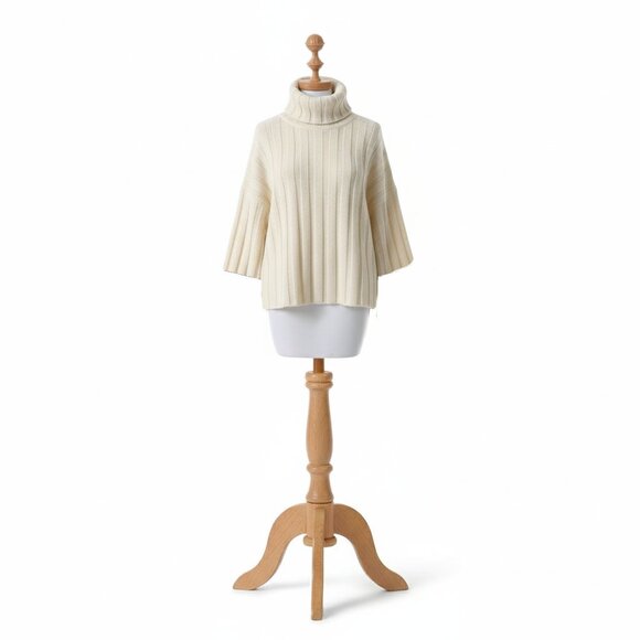 Zara  Light Wool Alpaca Blend Ribbed Knit Turtleneck Sweater Medium Cream - Picture 1 of 16